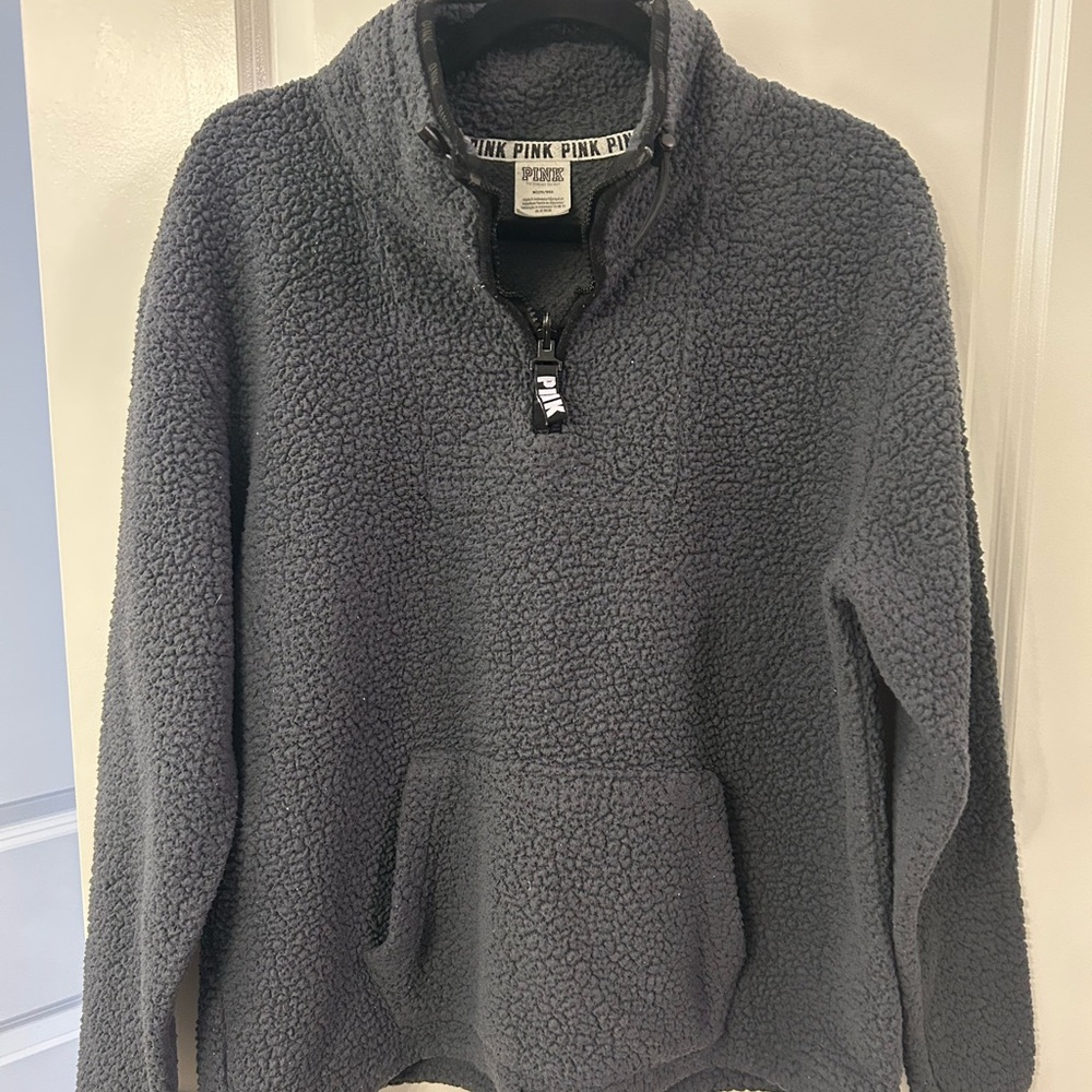 Vintage PINK Victoria's Secret Gray Sherpa Pullover Fleece Size Medium M